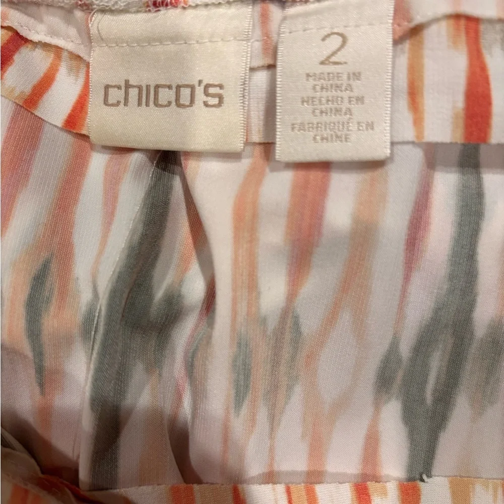 Chico's Bohemian Maxi Skirt  2 L/XL Abstract Ikat Print Handkerchief Hem Flowy
